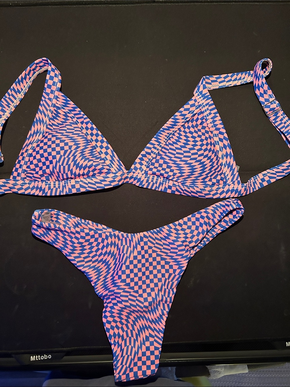Checkerboard Pink & Blue Triangle Bikini Set (New)